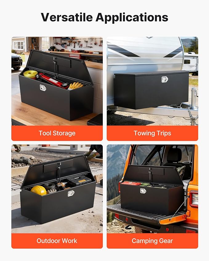 VEVOR Trailer Tongue Box, Heavy Duty Trailer Tongue Tool Box Storage Organizer with Lock & Keys, Utility Tool Chest for Pickup Truck Bed, RV, SUV, Off-Road Vehicle, Steel, 49" x 13.9" x 18.5"