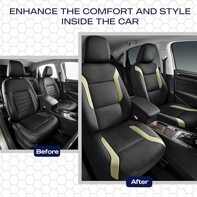 Skechers Memory Foam Car Seat Covers, Air Cool Mesh Thick Seat Covers,Car Seat Covers Front Seats Airbag Compatible, Automotive Comfort Protection for Most Cars,Van,Trucks, SUVs,Beige