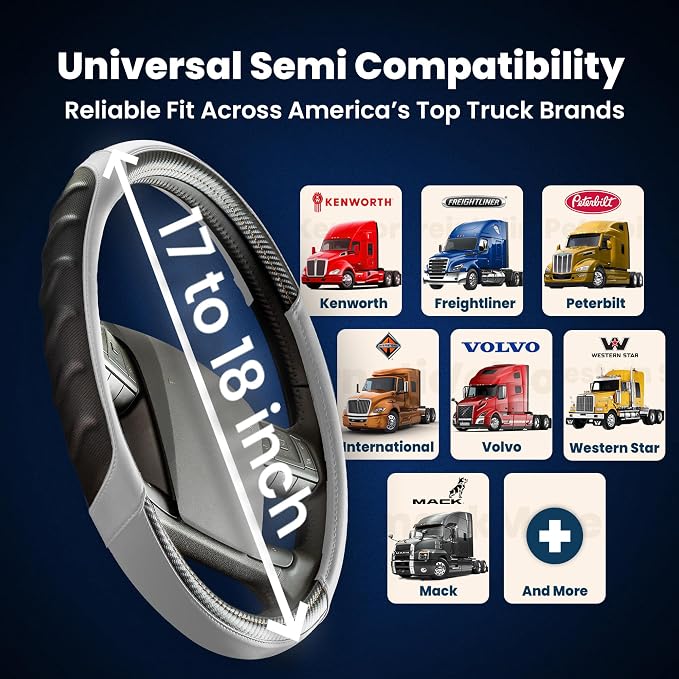 18 Inch Semi Truck Steering Wheel Cover for Freightliner Cascadia, Kenworth T680 T880, Peterbilt 579 & Volvo VNL – Heavy Duty Anti-Slip Leather Grip for Big Rig Class 8 Trucks – Tan