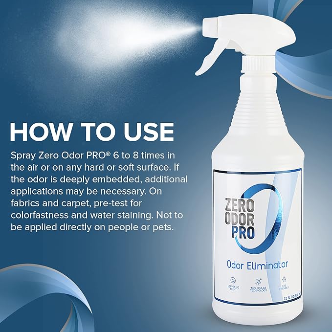 Zero Odor Pro Commercial Strength Odor Eliminator, Room Deodorizer and Air Freshener, Trigger Spray, 32 oz, White/Blue