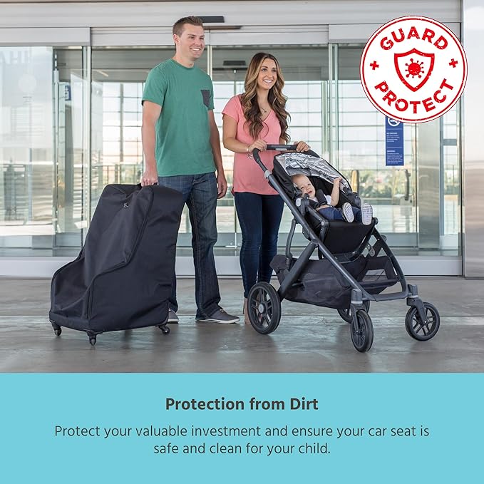 J.L. Childress Spinner Wheelie Padded Car Seat Bag- Travel Bag for Airplane, Fits Most Baby & Infant Car Seats, Boosters, & Carriers, Airport Accessories for Gate Check or Baggage Check- Deluxe, Black