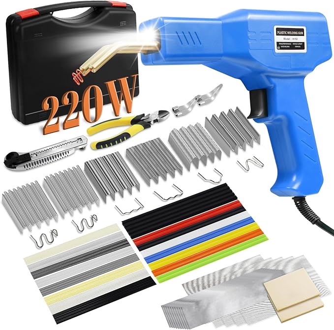 220W Plastic Welder,Plastic Welding Kit Car Bumper Repair 1000pcs Hot Staples & 92pcs 7 Types of Welding Plastic Welding Rods for Car Bumper Plastic Crack Repair (Blue)