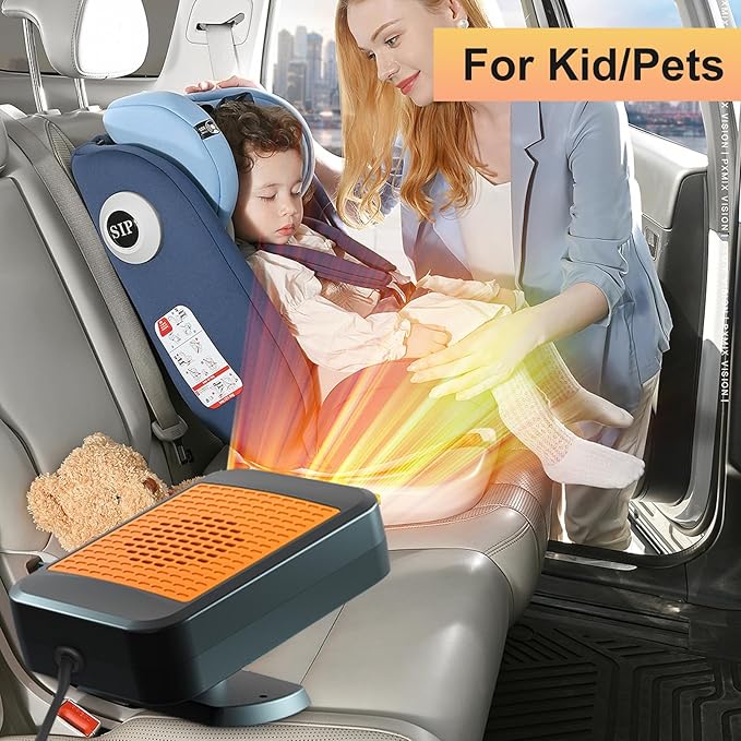 Portable Car Heater,12V 200W Fast Heating Defroster 2 in 1 Automobile Windshield Fast Heaters Car Heater That Plugs into Cigarette Lighter for Car, SUV, Trucks (Orange Black)