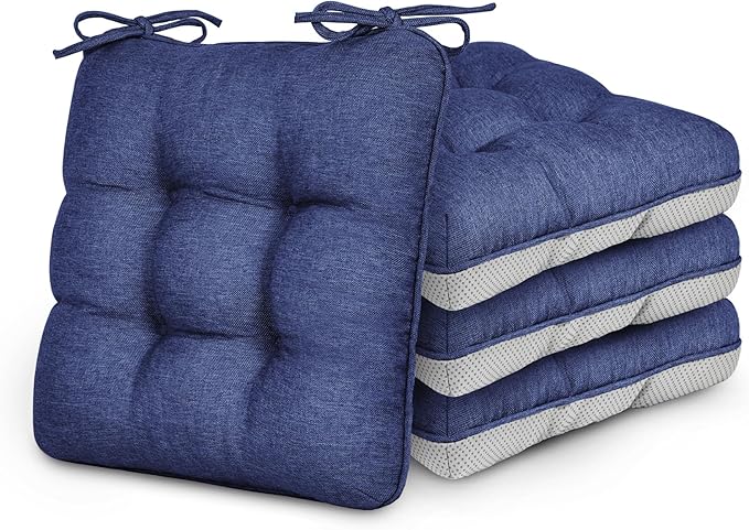 Love's cabin Memory Foam Chair Cushions Set of 4, 19"x19"x3.5" Indoor & Outdoor Seat Pads for Dining, Kitchen, Office, Patio Chairs - Navy