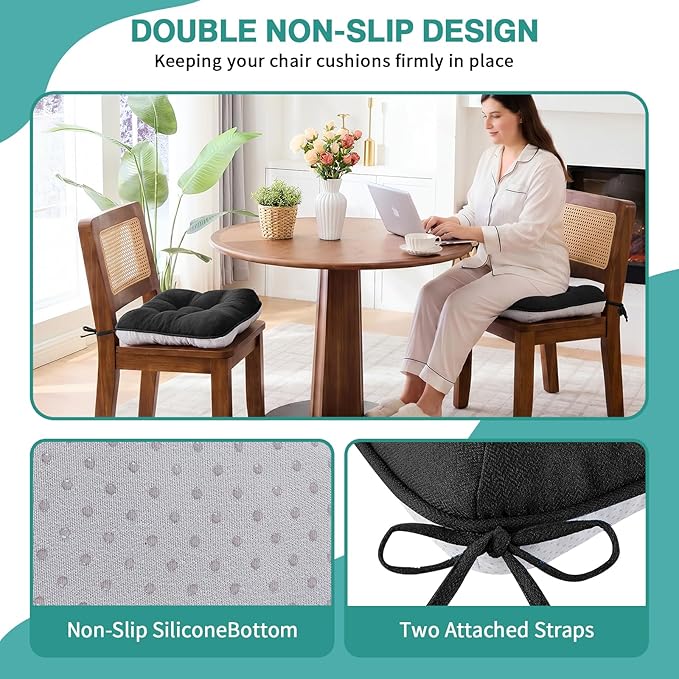 BETU Chair Cushions for Dining Chairs,3.5" Thick Kitchen Table Chair Pads with Ties,Non Slip Backing and Covers,Seat Cushion for Dining Room,Bar,Patio Chairs,20"X20"X3.5"