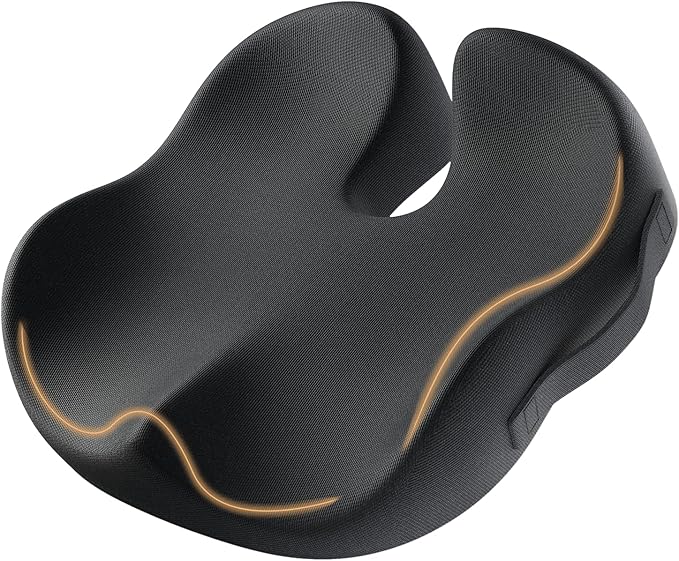 ProtoArc Seat Cushion, Office Chair Cushion for Sciatica, Coccyx Cushion, Ergonomic Memory Foam Seat Cushion for Car, Home, Pressure Relief Pad for Hip, Tailbone, All Day Comfort - Black