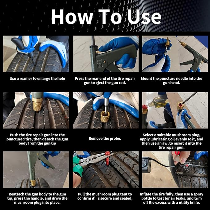 tire Plug kit Motorcycle tire Repair kit tubeless tire Repair kit Suitable for Punctured and Flat Tires of Motorcycles, Cars, ATVs and Lawn mowers; Includes an inflator（Red ）