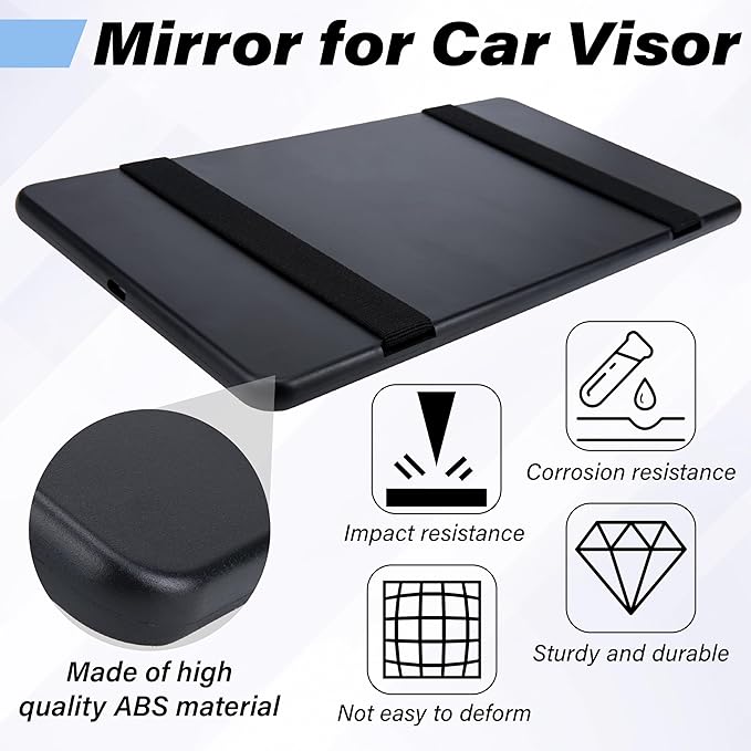 2 PCS Car Sun Visor Mirror, Cosmetic Makeup Mirrors with Straps, HD Car Interior Cosmetic Mirror, Car Accessories Universal Sun Visor Mirrors for Trucks, Cars, SUVs (Black)