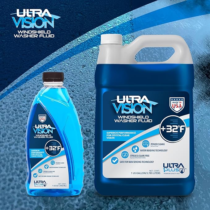 ULTRA 1PLUS Windshield Washer Fluid - Advanced Formula for Car Windshield Wiper Fluid Crystal-Clear Vision in Weather Conditions +32F - All Weather - 1 Liquid Gallon (Pack of 2)