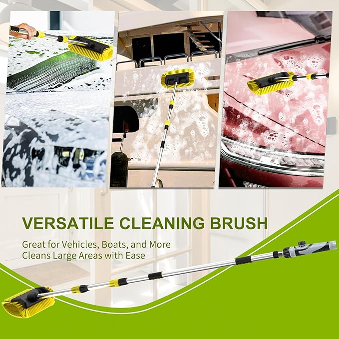 12FT Car Wash Brush with Long Handle, Telescopic Car Wash Brush with Soap Dispenser, 12-Inch Soft Bristle Car Cleaning Brush for Cleaning Car, RV, Truck, Boat, Solar Panels