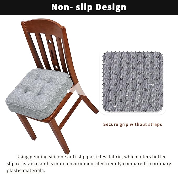 GOFORIT Memory Foam Seat Cushion，Kitchen Chair Cushions for Dining Chairs,Non-Slip Chair Pads with Removable Cover, 16'' x 16'', Grey