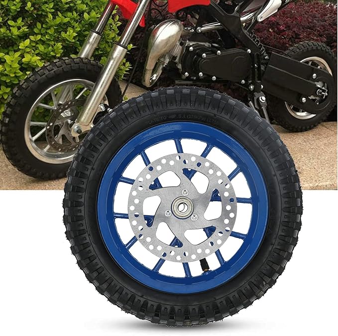 12.5 Inch Front Dirt Bike Tire,Mini Bike Front Wheel and Tire Disc Brake,Tyre Rubber Front Wheel Tire 12.5X2.75In Disc Brake Sprocket Bolts for 2 Stroke Mini Dirt Bike(C (Blue))