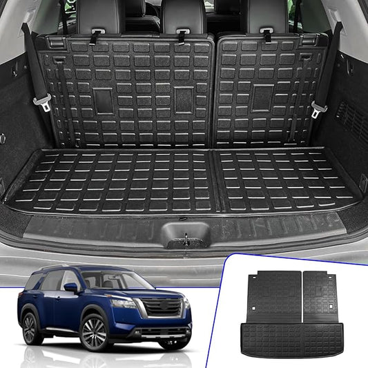 Rongtaod Cargo Mat Compatible with 2022 2023 2024 2025 2026 Nissan Pathfinder Cargo Liner Trunk Mat TPE All Weather Back Seat Cover Protector Pathfinder Accessories (Trunk Mat with Backrest Mat)