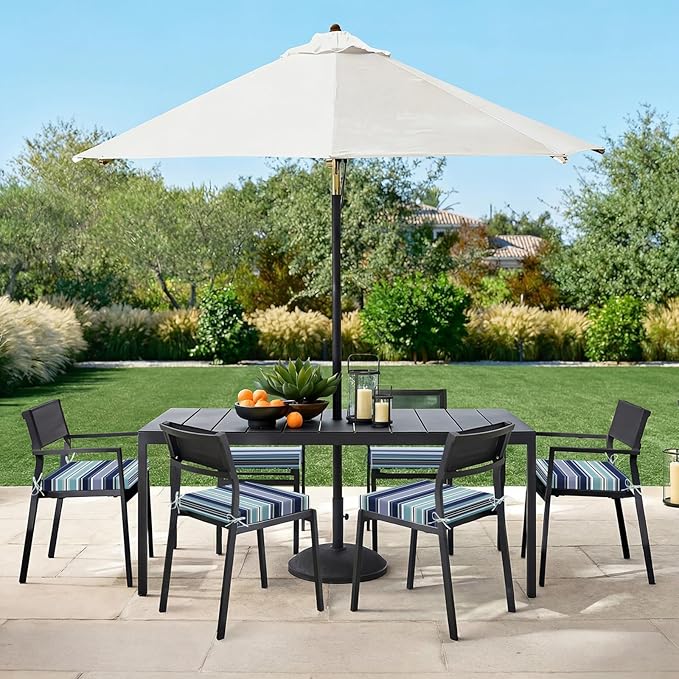 Basic Beyond Outdoor Chair Cushions Set of 6, Square Corner Outdoor Cushions for Patio Furniture, Water Resistant Patio Chair Cushions with 2 Ties, 18.5x16x3, Pinstriped Blue