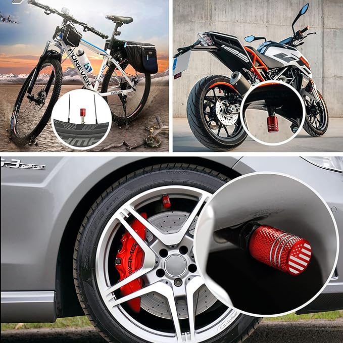 Tire Valve Stem Caps for Car Tire Cap 5 Pack Corrosion Resistant Leak-Proof Premium Alloy Universal fit for Car Bike Truck Motorcycle Red