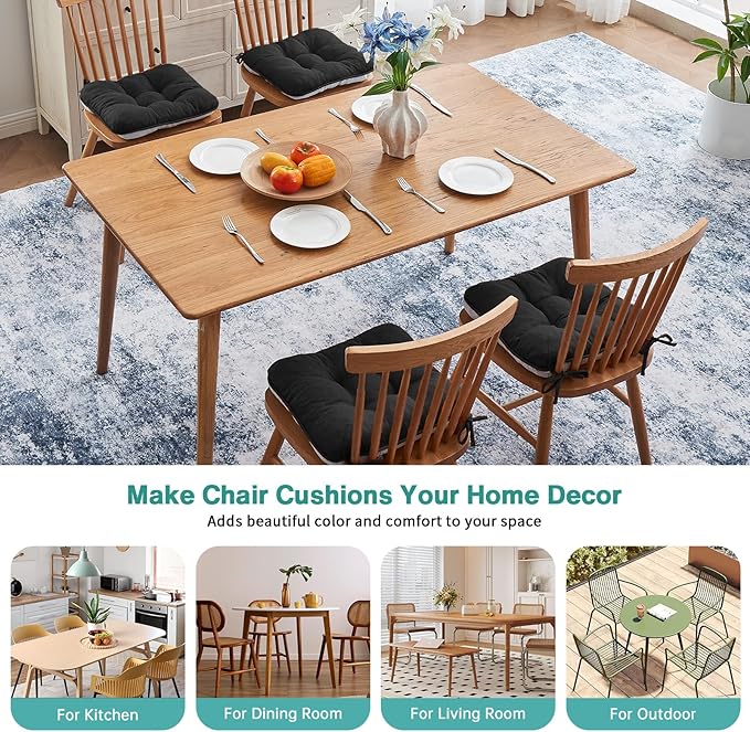 BETU Chair Cushions for Dining Chairs,3.5" Thick Kitchen Table Chair Pads with Ties,Non Slip Backing and Covers,Seat Cushion for Dining Room,Bar,Patio Chairs,20"X20"X3.5"