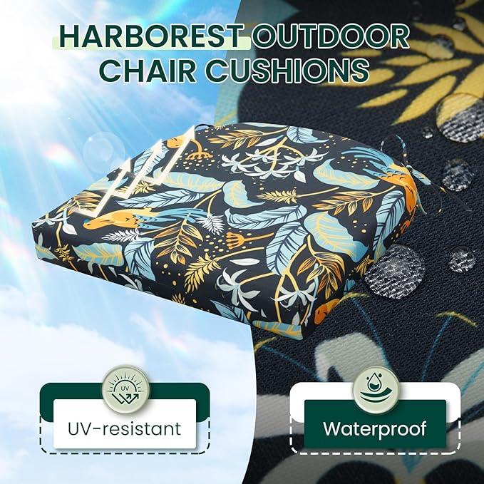 HARBOREST Outdoor Chair Cushions Set of 4, Water Resistant Patio Chair Cushions with Ties, Outdoor Seat Cushions for Patio Furniture, 17"x16"x2", Philomel