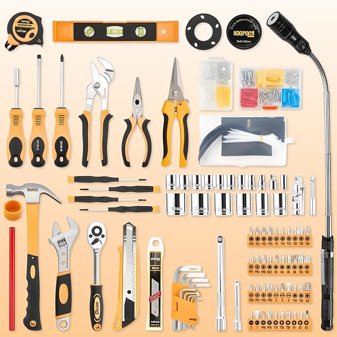 KOOPOOL Tool Kit for Home, Basic Tool Set for General Household and Auto Repair with Storage Case and Drawer for Homeowners, DIY Projects, and Handyman Mechanics