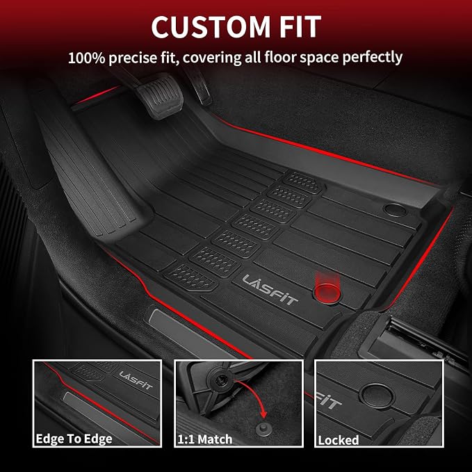 LASFIT Floor Mats for Jeep Grand Cherokee L 2021-2025 2026 (ONLY for 6-Passengers Without Center Console) All Weather TPE Custom Fit Car Mats Floor Liners 1st & 2nd & 3th Row, Black