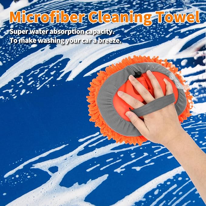 62'' Car Wash Brush with Long Handle, Complete Car Wash Kit, Scratch-Free Car Cleaning Brush Mop Kit with Clay Bar, Wash Mitt, Window Squeegee, Wheel Brush, Storage Bag for Car Truck RV