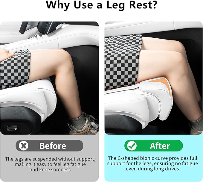Car Seat Extender Leg Extender Support Cushion for Driver Seats Office Chair, Leather Auto Bottom Seat Protector Cover with Leg Extender, Car Seat Cushion Legs Rest Pads, White