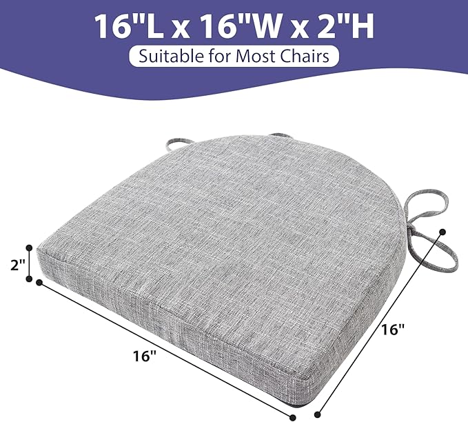 IPYNBAP Chair Cushions for Dining Chairs, Kitchen Chair Cushions, 16'' x 16'' x 2'', Non Slip Indoor Seat Cushions, Chair Pads for Dining Chairs with Ties & Removable Cover, Set of 4, Light Grey
