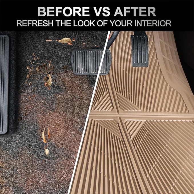 CAR PASS Rubber Car Mats,Car Floor Mats All Weather, Waterproof Trim-to Fit Automotive Floor Mats for Cars Trucks SUV,Anti-Slip Easy Clean, Heavy Duty Car Mats Full Set 3-Piece,All Beige