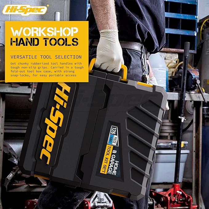 Hi-Spec 126pc Home Garage Mechanics DIY Tool Kit Set. Complete Handyman Auto, Car, Bike and Household Repairs Tool Box Set