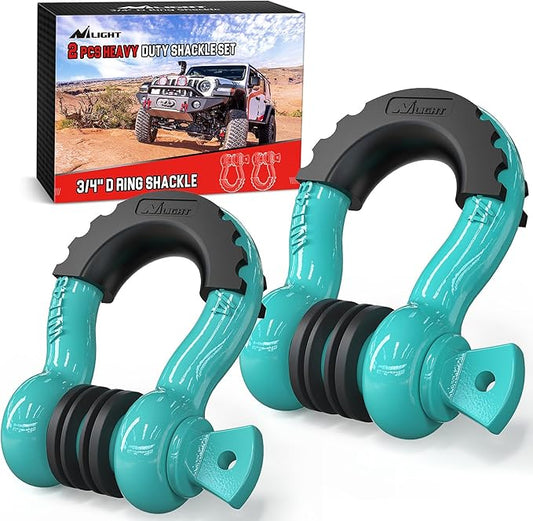Nilight 2 Pack 3/4" D-Ring Shackle with 7/8" Screw Pin 41,887lbs Break Strength, Heavy Duty Off Road Recovery Shackle with Isolators Washers for Use with Tow Strap, Winch, Off-Road Truck Vehicle
