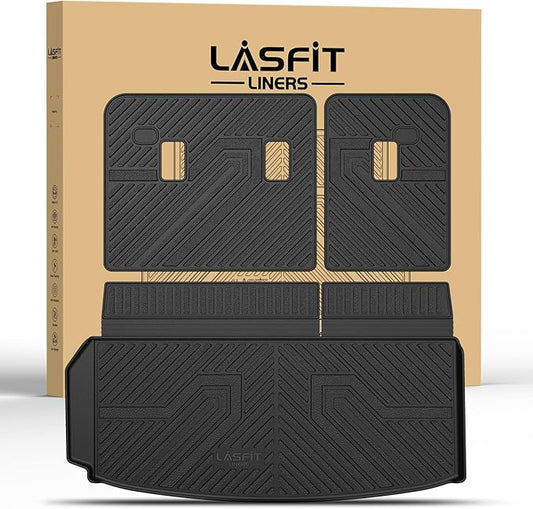 LASFIT Trunk Mat with Backrest Mat for Chevrolet Chevy Traverse 2024-2026 & GMC Acadia 2024-2026 & Buick Enclave 2025-2026, All Weather TPE Custom Fit Cargo Mat Trunk Liner with Backrest Mat, Black