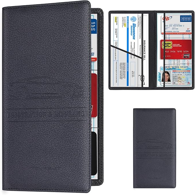 TOURSUIT Car Registration and Insurance Card Holder, Vehicle License Document Glove Box Compartment Organizer, Essential Car Wallet Case for Driver Auto Owners (M Black)