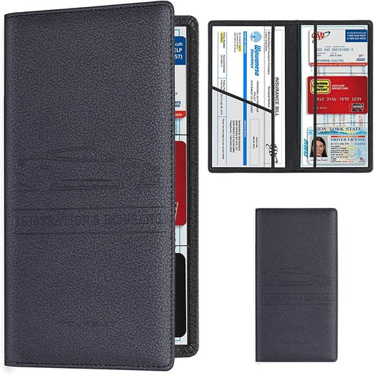 TOURSUIT Car Registration and Insurance Card Holder, Vehicle License Document Glove Box Compartment Organizer, Essential Car Wallet Case for Driver Auto Owners (M Black)