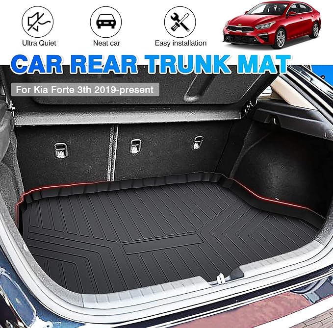 Cartist Cargo Liner Custom Fit for Kia Forte 2019-2024 Accessories All Weather Trunk Mat for Forte Cargo Mat Heavy Duty TPE Anti-Slip High Side