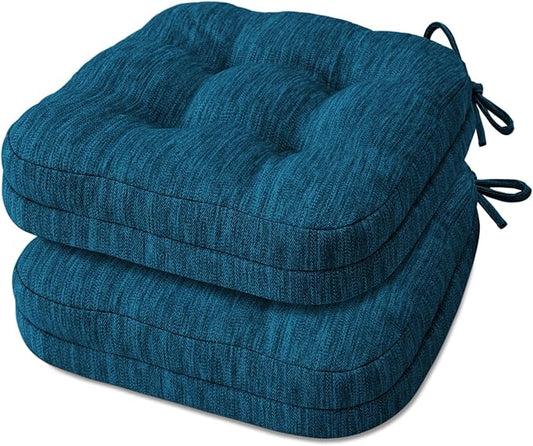 Shinnwa Dining Chair Cushions Set of 2, Dual-Layer Memory Foam Kitchen Chair Cushions, Patented Design Seat Pads with Ties, 16.5 x 16.5 x 3.5in, 2 Pack, Navy Blue