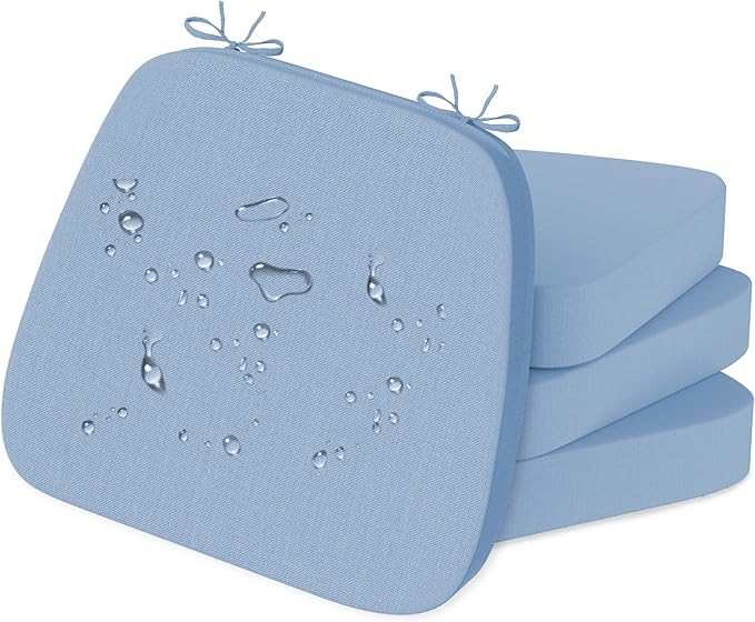 17'' x 16'' x 2.5"Thick Chair Cushions for Dining Chairs, 4 Pack WaterProof Easy Clean Kitchen Chair Pads with Ties and Non-Slip Backing - 30D High Elastic Foam Soft Kitchen Chair Cushions