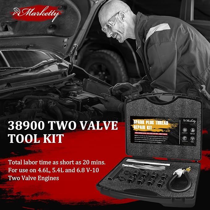 38900 Two Valve Ford Triton Tool Kit, Foolproof Repair System, Spark Plug Thread Repair Kit Compatible with 4.6L, 5.4L and 6.8 V-10 Ford Triton Two Valve Engines (Black)