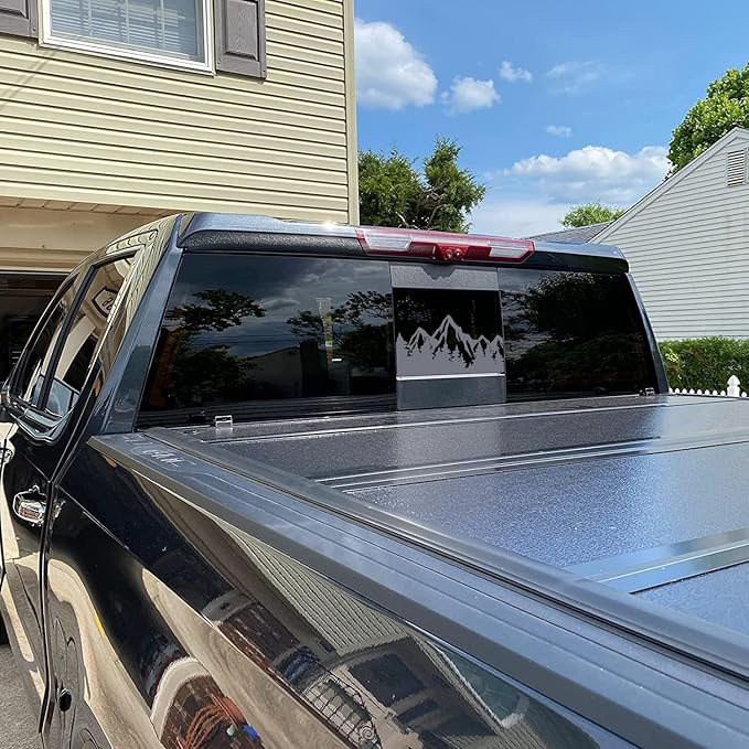 Xinghe for Dodge Ram 2009 to 2024, American Flag Decals Stickers for Truck Back Middle Window, Matte Black USA Flag Decal for Truck Back Sliding Window (Matte Black Mountain)