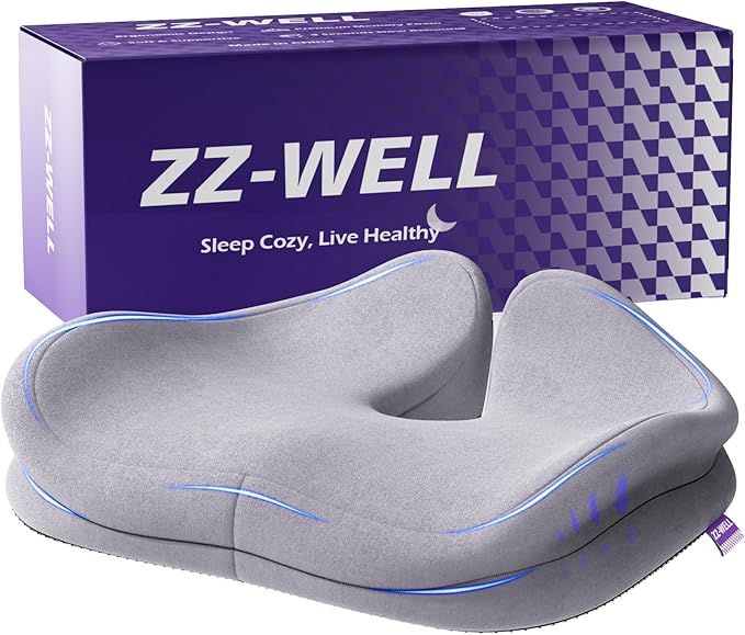 ZZ-WELL Seat Cushions for Office Chairs - Coccyx Cushion for Tailbone Pain Pressure Relief - Memory Foam Butt Pillows for Long Sitting - Patented Design, Extra Large & Thick, 21.2 Inches (Light Grey)