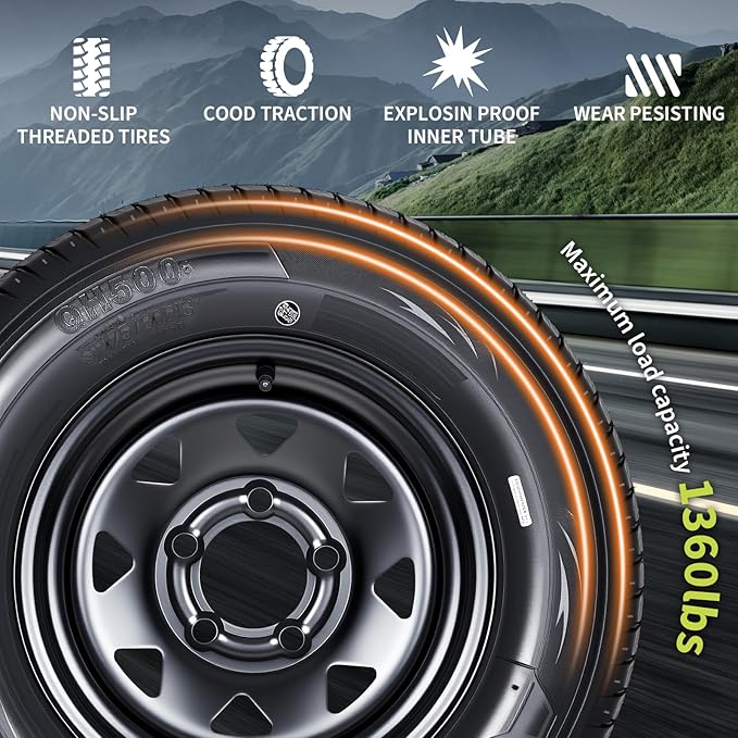 2-Pack Trailer Tire On Rim ST175/80D13 Trailer Tires and Wheels 5 Lug on 4.5 in PCD Trailer Tires with 13 in Rims Load Range C 6PR Black