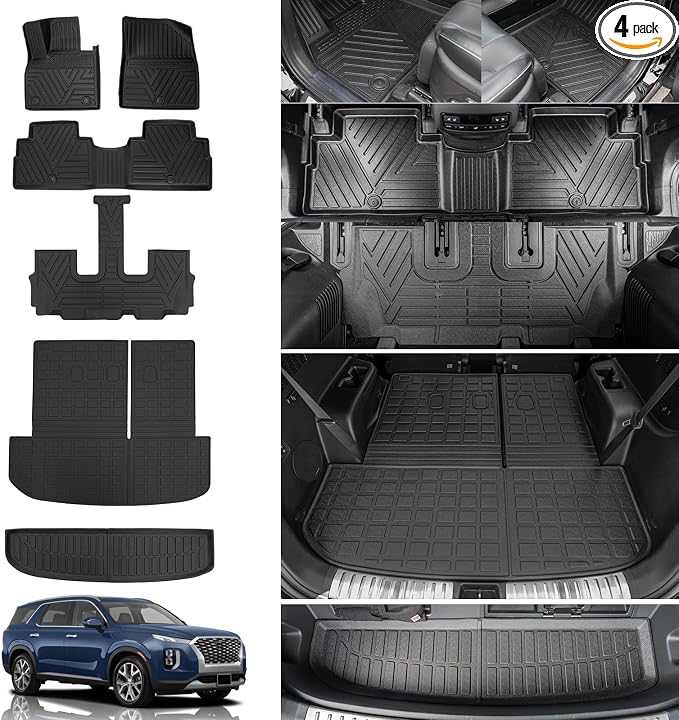 Rongtaod Floor Mats Compatible with 2020-2025 Hyundai Palisade Cargo Mat Cargo Liner Back Seat Protector 2024 Palisade Accessories (Floor Mats+Trunk Mat with Backrest Mats+Sub Trunk Mat)