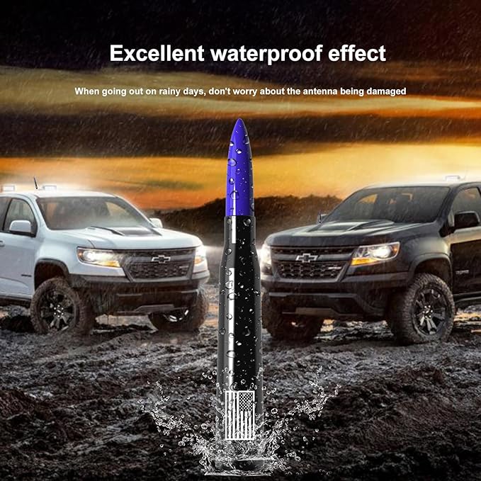 Car Truck Antenna with Tire Valve Caps American Flag Universal Short Replacement for GMC Sierra Chevy Silverado Dodge Ram 1500 2500 3500 Ford F150 F250 F350 Super Duty Raptor Accessories, Blue