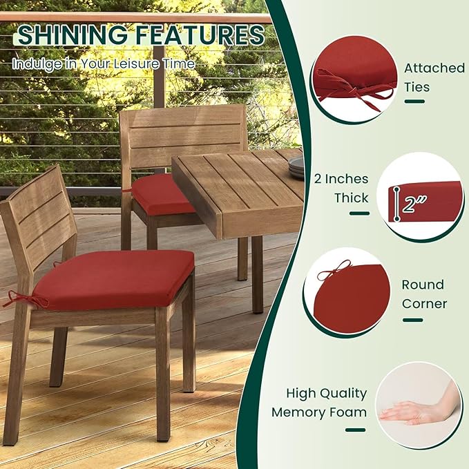HARBOREST Outdoor Chair Cushions Set of 4, Water Resistant Patio Chair Cushions with Ties, Outdoor Seat Cushions for Patio Furniture, 17"x16"x2", Burnt Orange