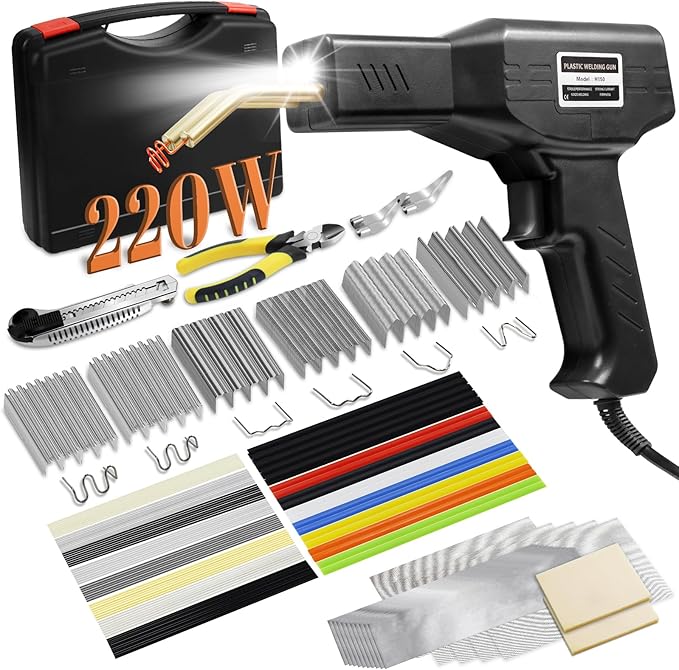 220w Plastic Welder,Upgraded 2 in 1 Plastic Welding Kit,Plastic Repair Kit 1000pcs Hot Staples & 92pcs Plastic Welding Rods for Car Bumper Plastic Crack Repair(Black)