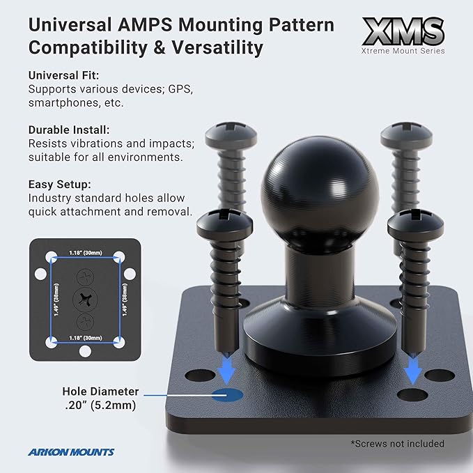ARKON Mounts Heavy-Duty Car Seat Rail AMPS Mounting Pedestal | for Cars, Trucks, & Commercial Vehicles | AMPS-Compatible | 22" Adjustable Arm | Secure Seat Rail or Floor Mounting Options