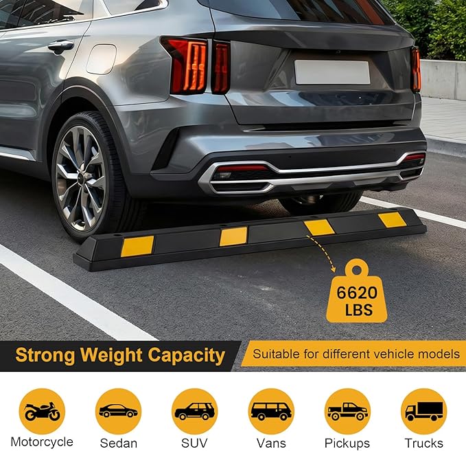 Goplus Parking Block, 72” Rubber Parking Bumpers with 8 High Reflective Yellow Safety Stripes, Heavy Duty Parking Target, Garage Wheel Stoppers Parking Curb for Car, Truck, RV and Trailer