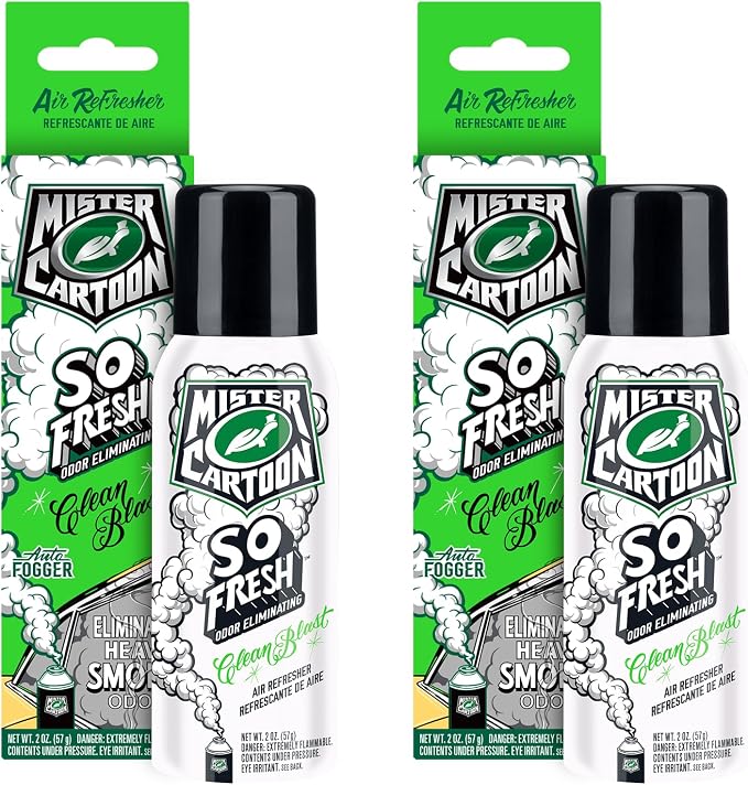 Turtle Wax X Mister Cartoon 54297 So Fresh Odor Eliminating Fogger Car Air Freshener, Long Lasting Scent, For Car and Home, 2 oz. (Pack of 2), Clean Blast Fragrance