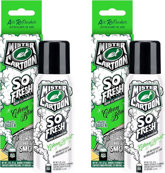 Turtle Wax X Mister Cartoon 54297 So Fresh Odor Eliminating Fogger Car Air Freshener, Long Lasting Scent, For Car and Home, 2 oz. (Pack of 2), Clean Blast Fragrance