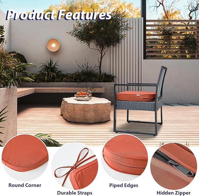 IPYNBAP Outdoor Chair Cushions Set of 4 -Waterproof Outdoor Seat Cushions for Patio Furniture, Patio Chair Cushion with Handle and Ties, Out Door Chair Pads,17x16x2-Round, Spice