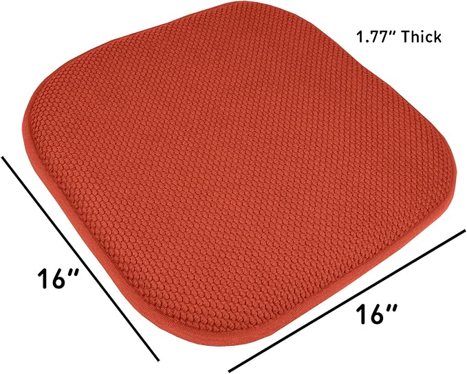 Sweet Home Collection Chair Cushion Memory Foam Pads Honeycomb Pattern Slip Non Skid Rubber Back Rounded Square 16" x 16" Seat Cover, 12 Pack, Rust