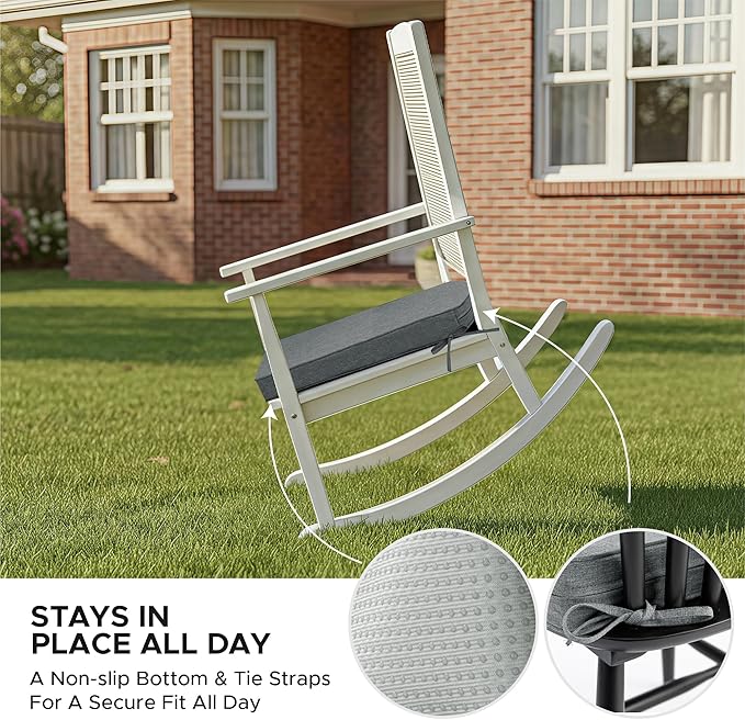 Outdoor Chair Cushions, Fade-Resistant & Water-Resistant, D Shaped Patio Furniture Seat Chair Pads Replacement with Ties, Non-Slip Bottom, Removable Cover, Set of 4, 18.5 x 16 Inch, Dark Grey